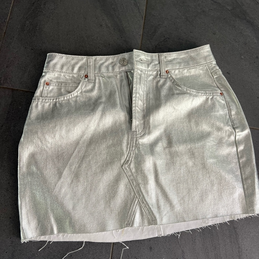 Silver Denim Mini Skirt Top Shop